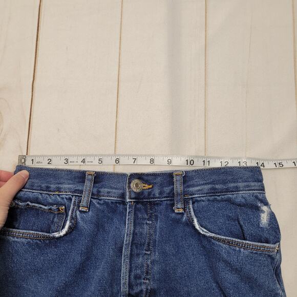 MNG high rise wide leg flare jeans button fly distressed hem rigid - Picture 6 of 12